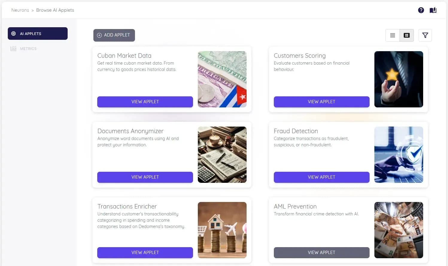 Select the AI Applets you need